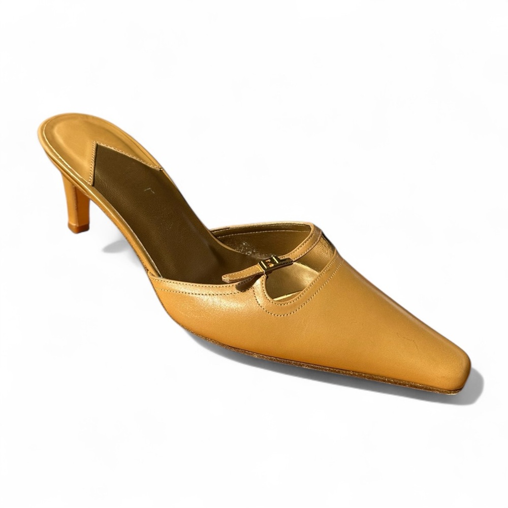 Lauren Ralph Lauren Camel Tan Leather Pointed Toe Mule Heels
